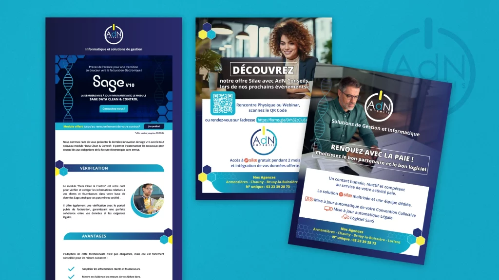 AdN Conseils accompagnement réalisations newsletter et flyers print