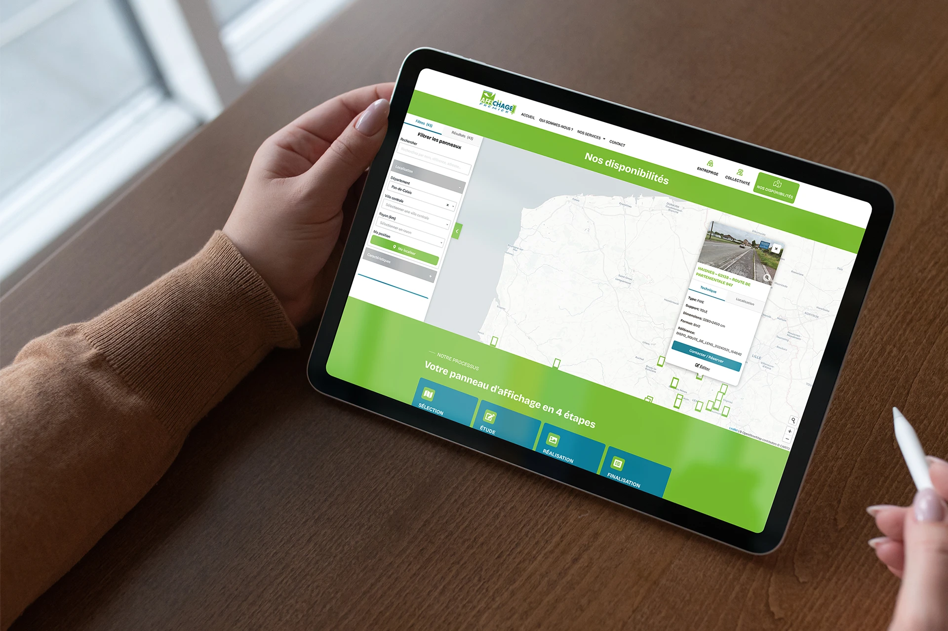 Affichage premier sélection de panneau depuis une tablette